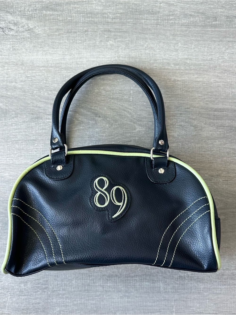 Y2K Vintage Request Bowling Bag - Navy & Lime Green Contrast Stitching